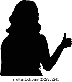 A silhouette vector design features a woman facing away from the viewer, giving a thumbs-up gesture. Her figure is outlined against a transparent background.