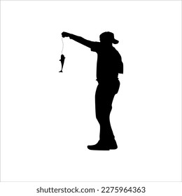  silhouette vector design of man in hat fishing