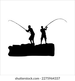  silhouette vector design of two people fishing