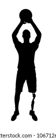 Silhouette vector of a disabled man with a leg prosthesis intends to throw a basketball ball. The concept of people with foot prosthesis and sport