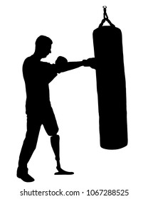 Silhouette vector of a disabled man with a leg prosthesis, engaged in boxing. The concept of disabled people leading an active lifestyle