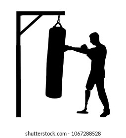 Silhouette vector of a disabled man with a leg prosthesis, engaged in boxing. The concept of disabled people leading an active lifestyle