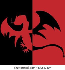 Silhouette vector of  Dragon in black and red.