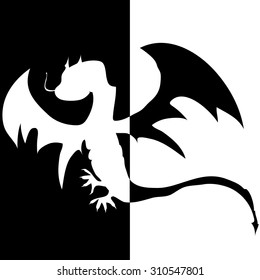 Silhouette vector of  Dragon in black and white.