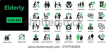 Silhouette vector of Elderly icon set