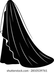Silhouette vector of elegant bride wearing a flowing wedding veil design