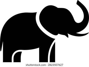 Silhouette vector elephant with raised trunk simple graphic animal design
