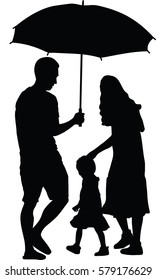 Silhouette vector of Family Holding Umbrella