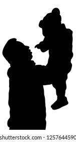 Silhouette Vector Of A Father Lifting His Child.