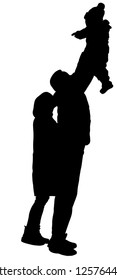 silhouette vector of a father is lifting up their baby. concept family.