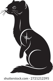 Silueta de hurón de Vector con marca de objetivo de enfoque en la piel de pie sobre fondo transparente. Ilustración ideal para la impresión de camisetas o diseños de logotipos y otros proyectos de diseño relacionados