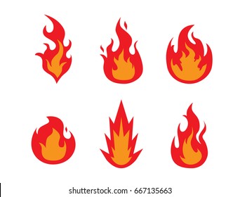 Silhouette of vector fire icons collection isolated on white.