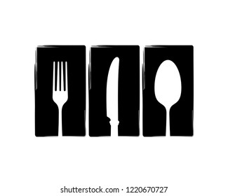 Silhouette Vector Fork, Knife, and Spoon  in the Square Sign Symbol Icon Flat Logo Template Design Inspiration