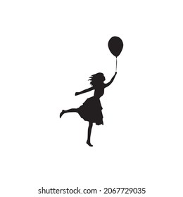 Silhouette vector of a girl having fun with balloons, Icon, Symbol