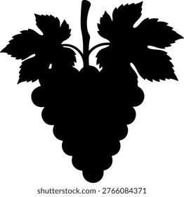 Silhouette vector grapes bunch with leaves in black Illustrator
