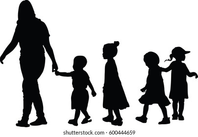 Silhouette vector of Group of children on a walk.