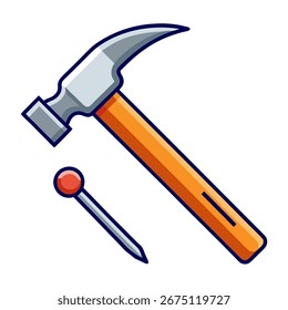 Silueta Vector de martillo y clavo sobre fondo blanco
