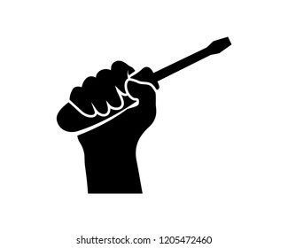 Silhouette Vector Hand Bring Screwdriver for Repair Sign Symbol Icon Logo Template Design Inspiration