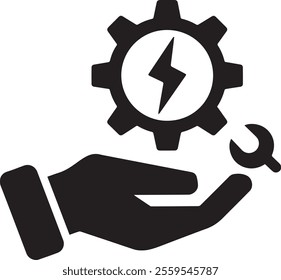 silhouette vector of a hand holding a troubleshooting icon