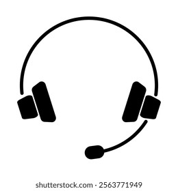 Silhouette vector headphones with microphone icon. Black symbol isolated on white background. EPS 10 File.