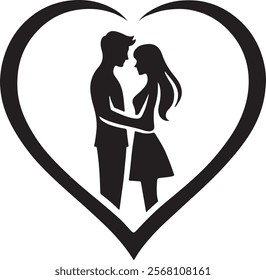 Silhouette vector of a heart shape transforming into a couple, symbolizing love, unity, and connection, perfect for romantic or relationship-themed designs.