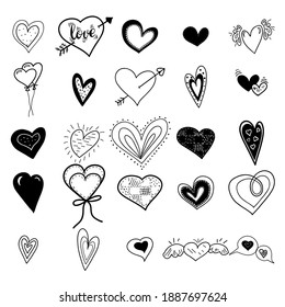 Silhouette vector hearts. Valentine's day hearts EPS bundle. Hearts doodles