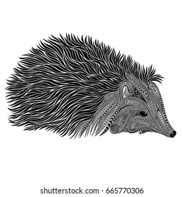 Silhouette of a vector hedgehog of beautiful patterns