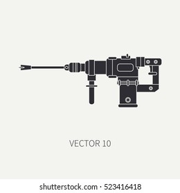 Silhouette vector icon with building electrical tool perforator. Construction and repair work. Powerful industrial instrument. Cartoon style. Illustration , element for your design. Engineering. Work.