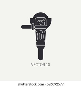 Silhouette vector icon with building electrical tool - angle grinder . Construction and repair work. Powerful industrial instrument. Cartoon style. Illustration , element for your design. Engineering