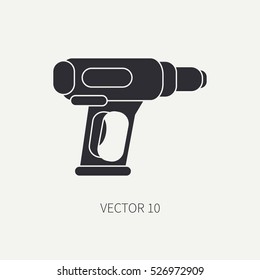 Silhouette vector icon with building electrical tool dryer. Construction and repair work. Powerful industrial instrument. Cartoon style. Illustration , element for your design. Engineering. Soldering.