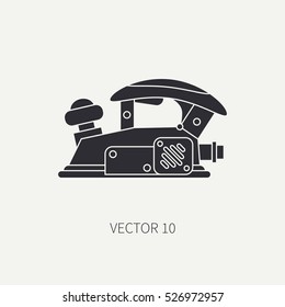Silhouette vector icon with building electrical tool - planer. Construction and repair work. Powerful industrial instrument. Cartoon style. Illustration , element for your design. Engineering. Work.