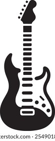 Silhouette vector icon of an electric guitar, perfect for music, rock, concert, and band-themed design projects. High-quality EPS format, sleek and stylish, ideal for posters, logos, and branding.