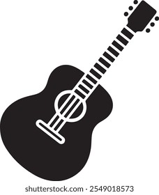 Ícone vetor de silhueta de uma guitarra, ideal para música, acústica, concerto e projetos de design relacionados à banda. Formato EPS de alta qualidade, perfeito para logotipos, cartazes, marcas e ilustrações criativas.