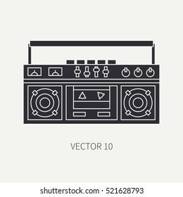 Silhouette vector icon with retro electrical audio device boombox. Analog broadcast. Music. Cartoon style. Nostalgia musical equipment. Vector illustration , element for your design. Receiver. Stereo.