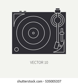 Silhouette vector icon with retro electrical audio device vinyl record-player. Analog music. Cartoon style. Nostalgia musical equipment. Vector illustration , element for your design. Broadcast. Dj.