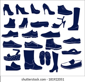 Silhouette vector icon set of men's  and of women's shoes fashion  Footwear