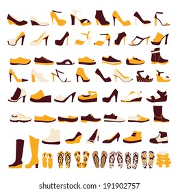 Silhouette vector icon set of men's  and of women's shoes fashion  Footwear 