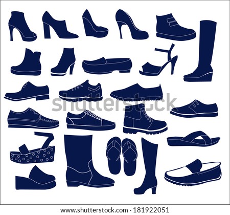 Silhouette vector icon set of men's  and of women's shoes fashion  Footwear