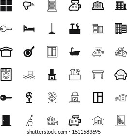 silhouette vector icon set such as: stove, close, tub, villa, neighborhood, government, logistic, block, houses, blow, load, beauty, elegance, dirty, cushion, place, winter, roof, skyline, couch