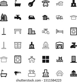 silhouette vector icon set such as: decorative, motel, pool, desk, hardware, hospital, block, warehouse, hostel, housing, town, spanner, cloth, barber, sport, security, kitchen, sea, chimney, repair