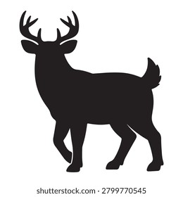silhouette vector icon, standing stag with antlers flat graphic isolated on white background.