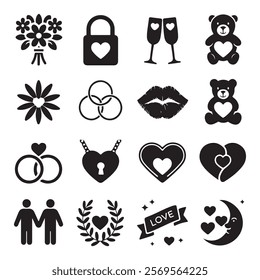 Silhouette vector icons with romantic and Valentine's Day Vector illustrations, silhouettes