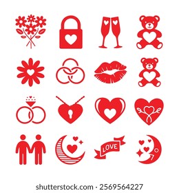 Silhouette vector icons with romantic and Valentine's Day Vector illustrations, silhouettes