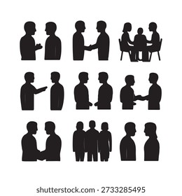 Silhouette Vector Icons of Social Interaction and Communicatio