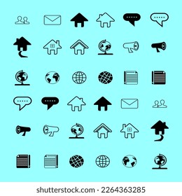 SILHOUETTE DE ICONOS VECTORIALES: USUARIO, CARTA, CASA NEGRA, CASA LINE, GLOBE, ARCHIVO, MICRÓFONO Y MÁS, PERFECTO PARA SUS MATERIALES DE PROYECTO