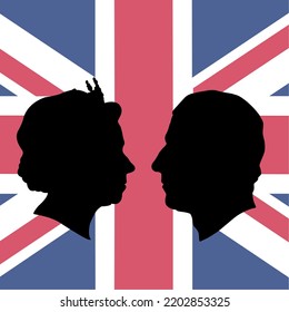 Silhouette vector illustrating throne succession from queen to king