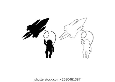 Silhouette Vector Illustration of an Astronaut Floating in Space in Semi Realistic Flat Design Style