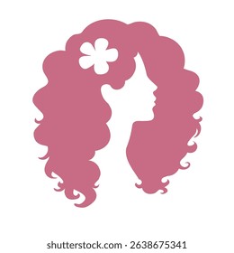 Silhouette vector illustration of a beautiful woman with curly hair on white background. Template for curly hair care cosmetic logo design. 