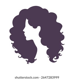 Silhouette vector illustration of a beautiful woman with curly hair on white background. Template for curly hair care cosmetic logo design. 
