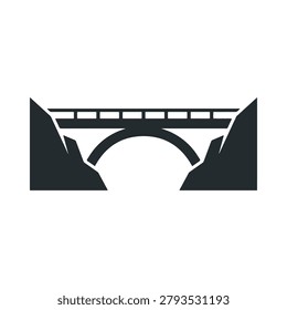 Silhouette vector illustration of a bridge spanning across a canyon, emphasizing architectural design and natural landscape.